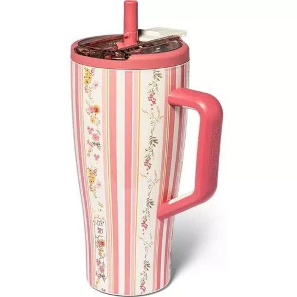 Brumate Era Flip 30oz Cascading Florals Leakproof Tumbler w Lid Straw Pink White